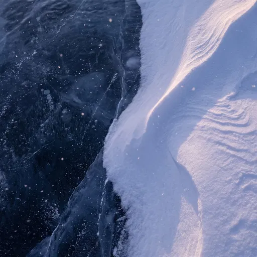 Glacial Ice Meeting Powdery Snow Drift