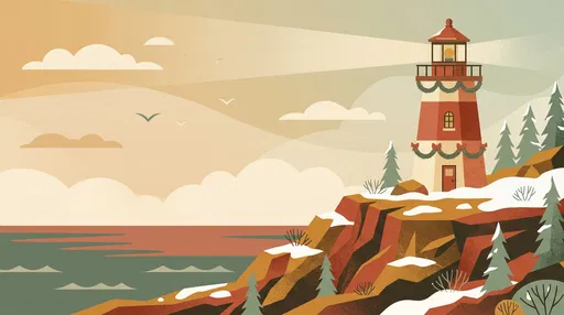 Festive Lighthouse on Snowy Coastal Bluff