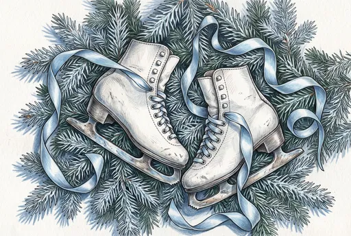 Vintage White Figure Skates Illustration