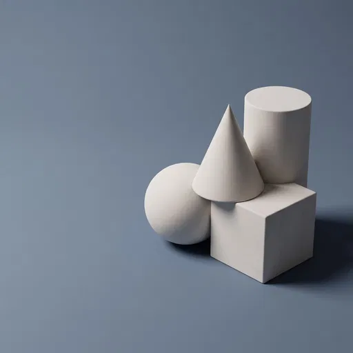 White Geometric Solids on Slate Blue Backdrop