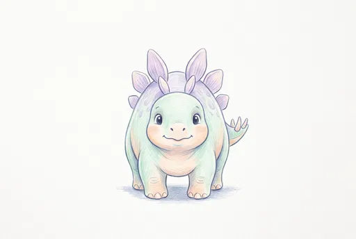 Cute Pastel Baby Stegosaurus Colored Pencil Illustration