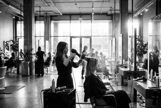 Stylist Blow-Drying Client Hair in Modern Salon