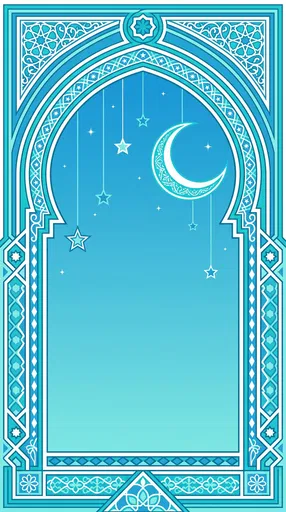 Blue Geometric Archway With Crescent Moon