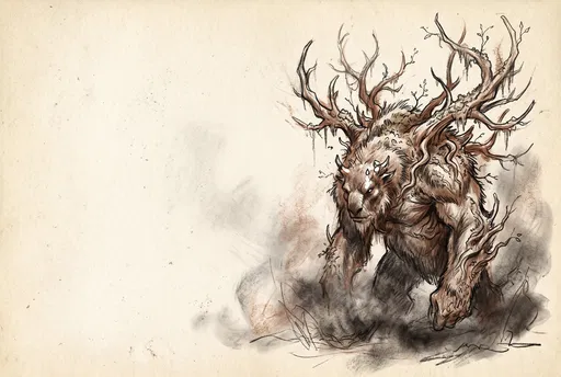 Forest Beast Charcoal and Chalk Sketch