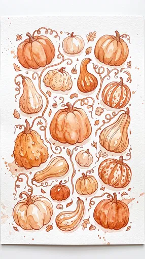 Monochrome Watercolor Pumpkins and Gourds Illustration