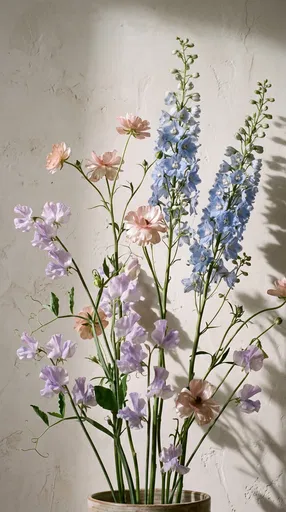 Pastel Floral Stems Against Plaster Wall