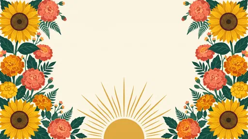 Symmetrical Sunflower and Marigold Rising Sun Frame