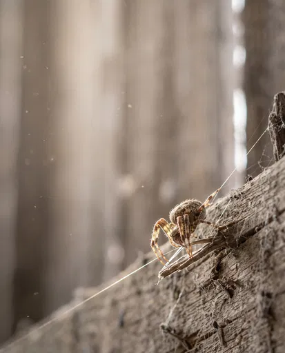 Barn Spider on Weathered Wood in Sunlight