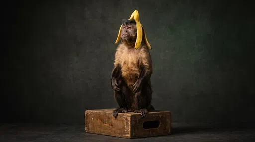 Capuchin Monkey Wearing Banana Peel Crown