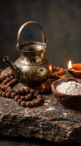 Antique Brass Kamandalu With Rudraksha And Ash