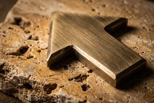 Brushed Brass Arrow on Travertine Stone