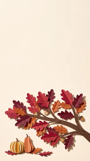 Paper-Cut Autumn Oak Branch and Gourds
