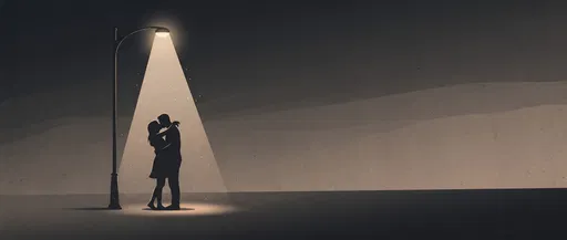 Silhouette of Couple Kissing Under Streetlamp