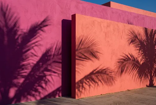 Pink and Coral Walls with Palm Shadows