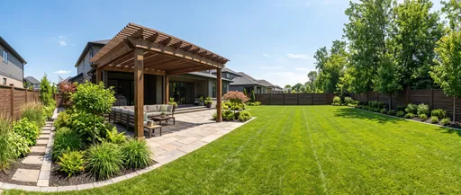 Modern Suburban Backyard with Wooden Pergola