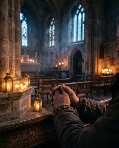 Hands Clasped in Prayer in Stone Chapel