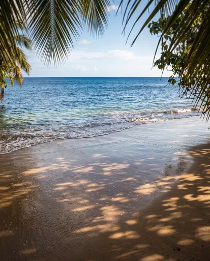 Sunlit Tropical Beach With Palm Shadows