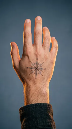 Hand With Minimalist Compass Rose Tattoo
