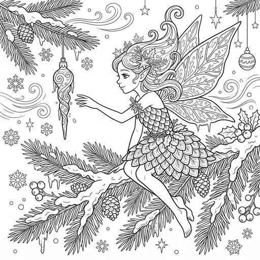 Winter Fairy Christmas Coloring Page