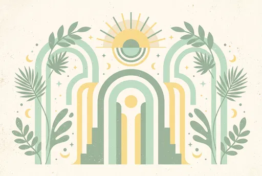 Boho Geometric Arches and Botanical Illustration