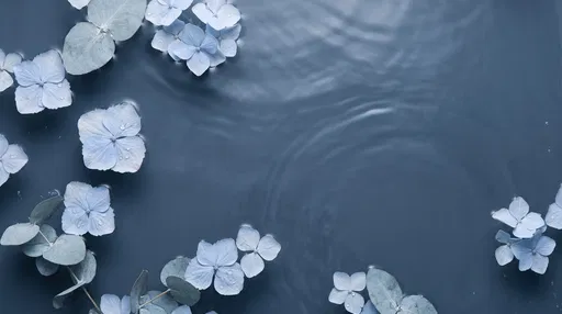 Blue Hydrangea and Eucalyptus Floating on Water