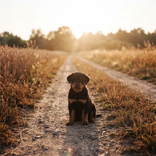 Rottweiler Puppy on Country Dirt Road
