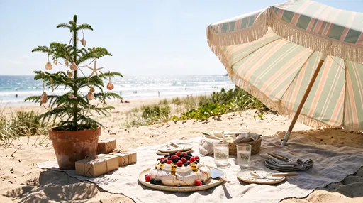 Summer Beach Christmas Picnic With Pavlova
