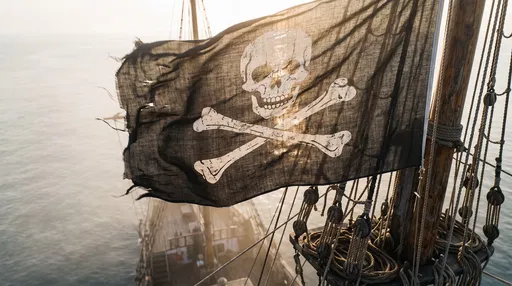Backlit Jolly Roger Pirate Flag at Sea