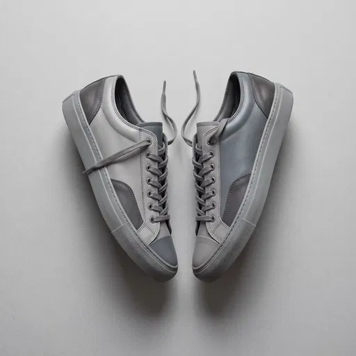 Minimalist Grey Leather Sneakers Flat Lay