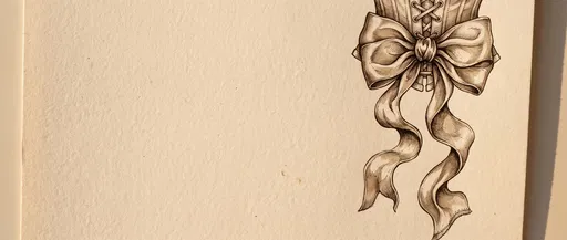 Vintage Sepia Corset Bow Ink Drawing