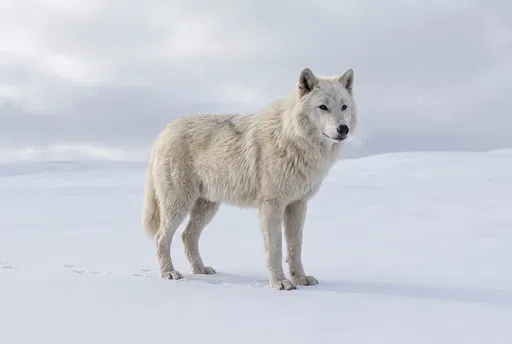 White Arctic Wolf Standing on Snow