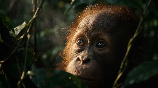 Baby Orangutan in Rainforest Foliage