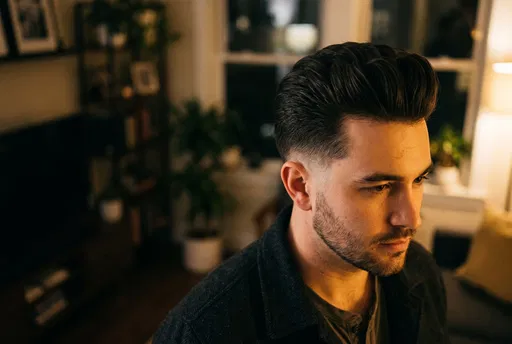 Man with Short Pompadour Haircut Indoors