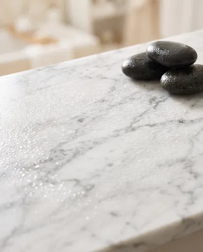 Wet Marble Counter with Spa Stones