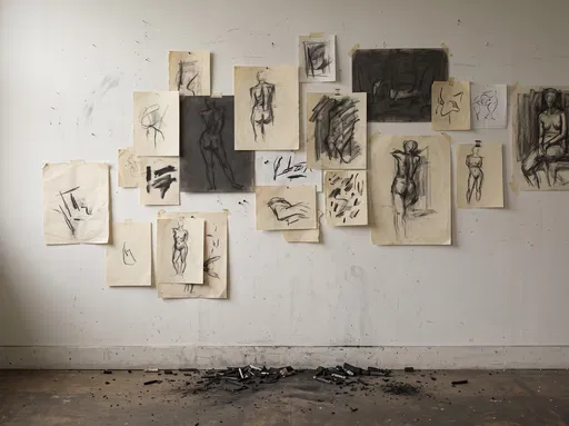 Charcoal Figure Sketches on Studio Wall