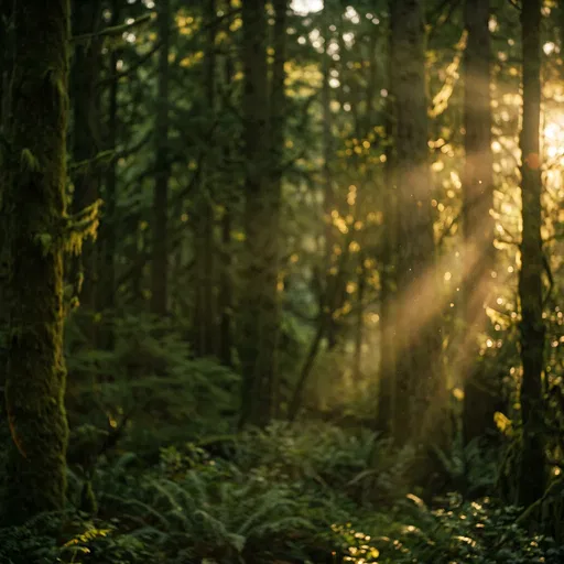 Sunlit Mossy Forest Background with Bokeh