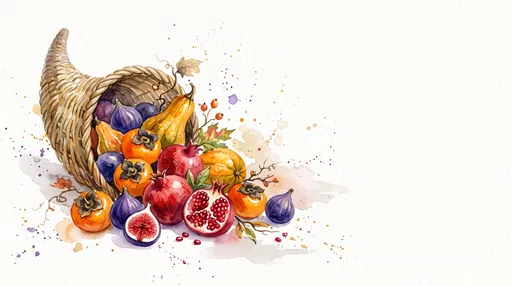 Watercolor Cornucopia With Autumn Fruits