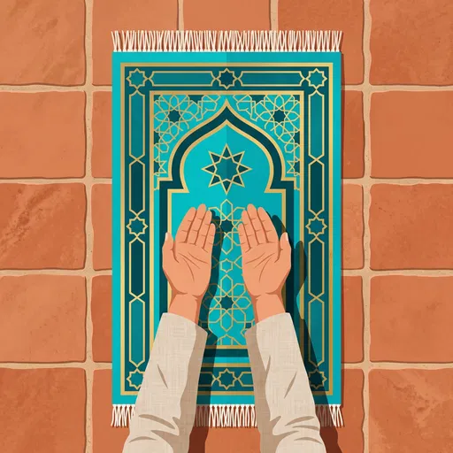 Overhead Illustration of Hands Over Prayer Rug