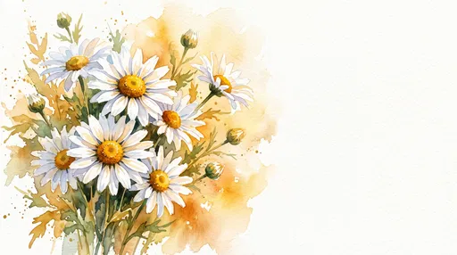 Watercolor White Daisies With Copy Space