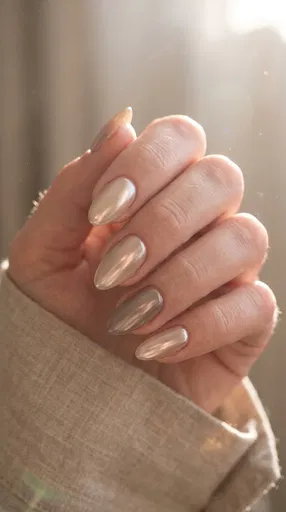 Champagne Chrome Almond Gel Manicure
