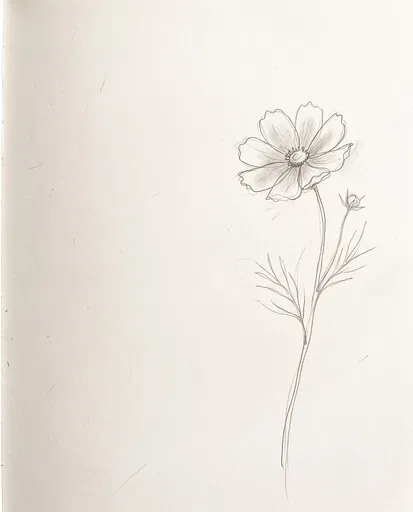 Minimalist Pencil Sketch of Cosmos Flower