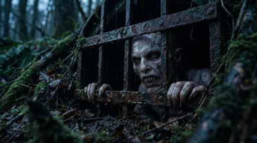 Feral Ghoul Behind Rusted Forest Grate