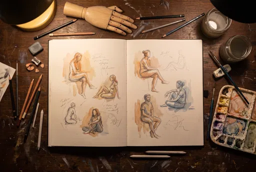 Artist Sketchbook With Seated Figure Studies