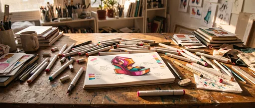 Colorful Shoe Sketch on Artist Desk