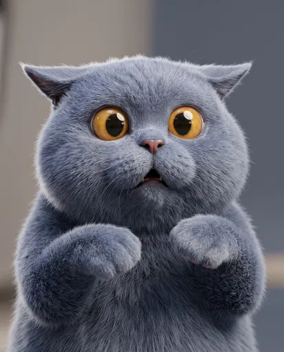 Startled Stylized 3D British Shorthair Cat