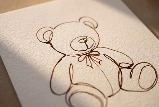 Minimalist Brown Ink Teddy Bear Drawing