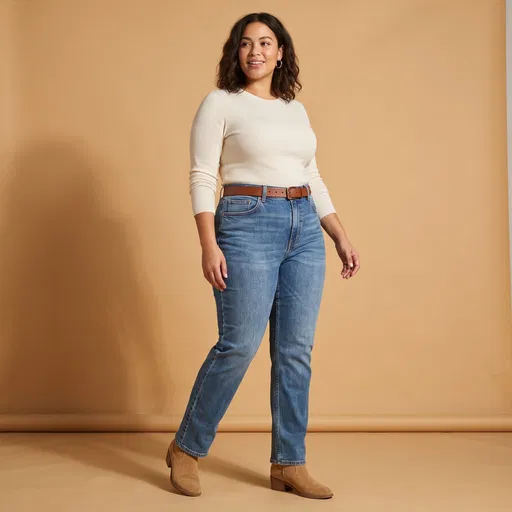 Curvy Woman in Jeans Studio Portrait