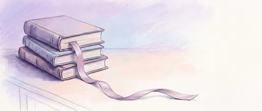 Pastel Illustration of Stacked Books with Ribbon