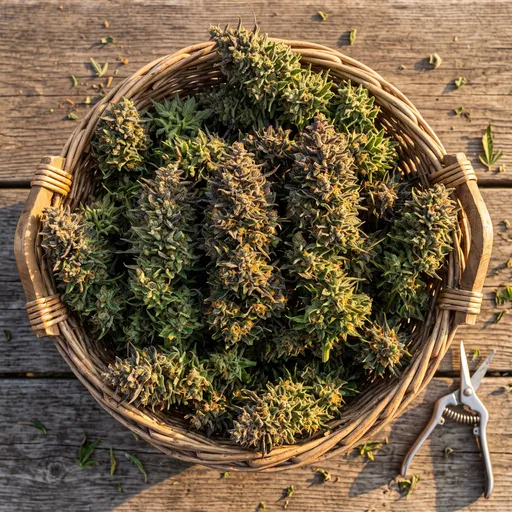 Woven Basket of Harvested Cannabis Buds