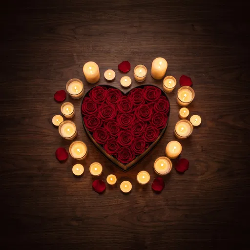 Heart Box of Red Roses and Candles